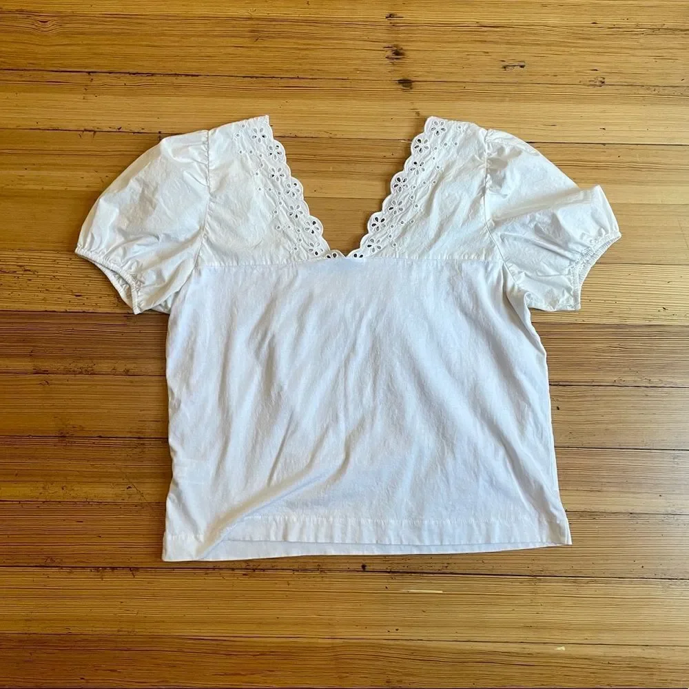 J. Crew Eyelet top with puff sleeves. Size M.
